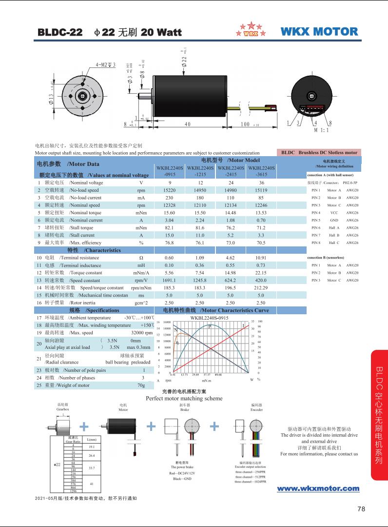 BLDC φ22mm系列 WKBL2240S-1208 雙軸承 BLDC φ22mm系列 WKBL2240S-1208 雙軸承